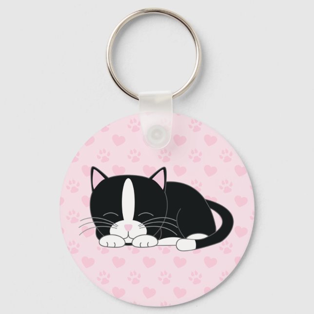 Sleepy Kitty {Tuxedo} Keychain (Front)