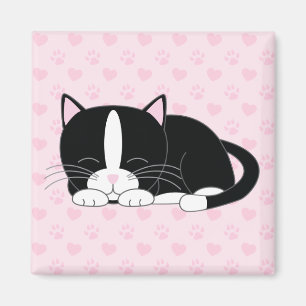 Sleepy Kitty {Tuxedo} Magnet