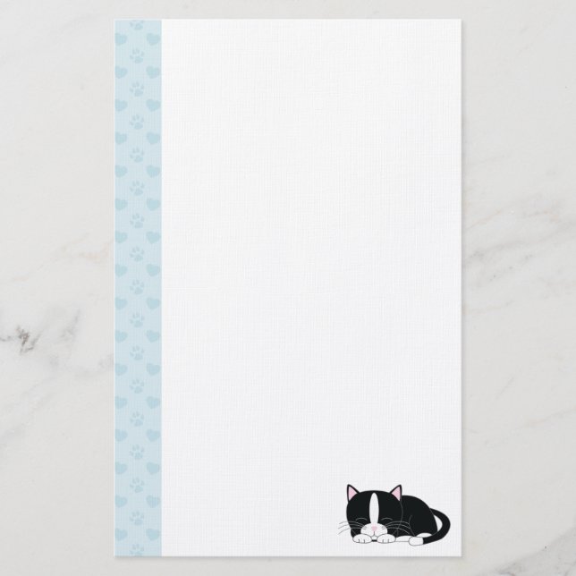 Sleepy Kitty {Tuxedo} Stationery (Front)