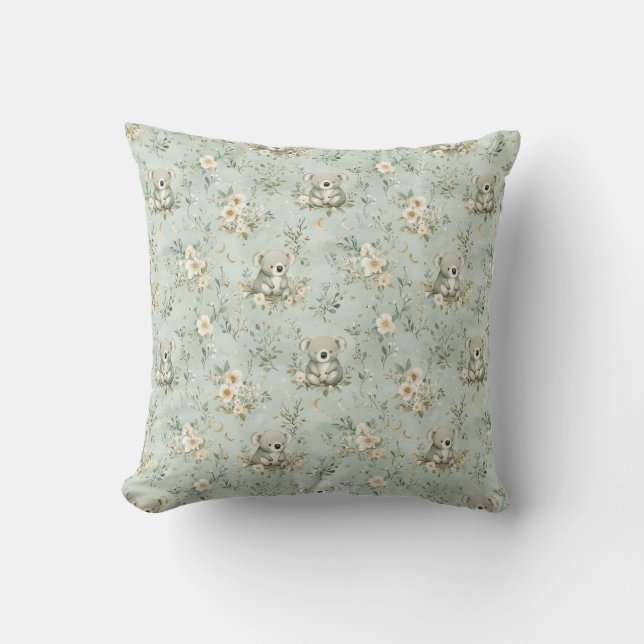 Sleepy Koala Dreams Throw Pillow (Front)