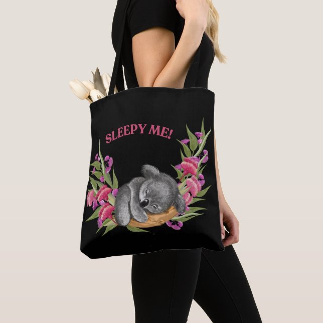 Sleepy Koala Tote Bag – Cozy and Cute Design" (Close Up)