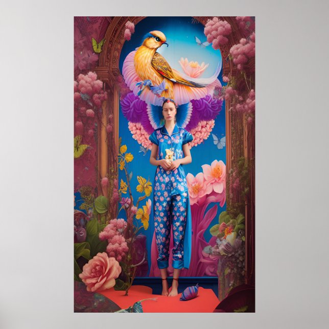 Sleepy lady in blue pajamas poster (Front)
