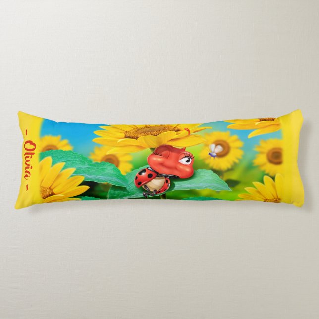 Sleepy Ladybug in Sunflowers.Giant custom Body Pillow (Front)