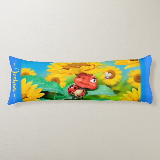 Sleepy Ladybug in Sunflowers.Giant custom Body Pillow (Front)
