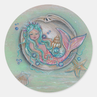 Sleepy little mermaid by Renee Lavoie Classic Round Sticker