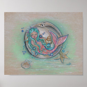 Sleepy little mermaid poster by Renee Lavoie