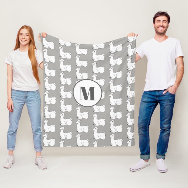 Sleepy Llamas & Grey | Monogram Fleece Blanket (In Situ)