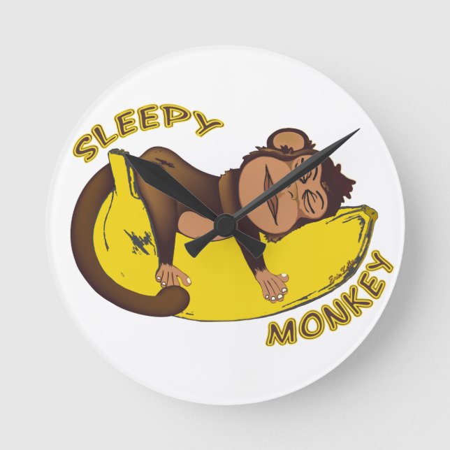 Sleepy Monkey Round Clock (Front)