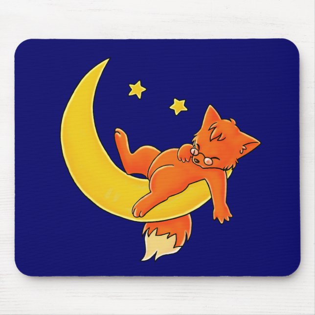 Sleepy Moon Fox Mouse Pad (Front)