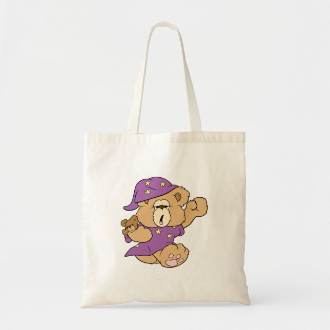 sleepy night night cute teddy bear design tote bag (Front)