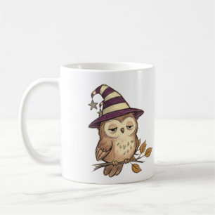 Sleepy Night Owl in Purple Witch Hat Halloween Col Coffee Mug