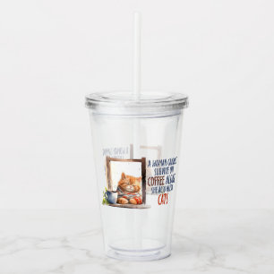 Sleepy Orange Cat with Coffee – Cozy Cat Acrylic Tumbler