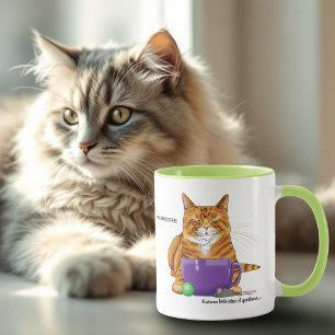 Sleepy Orange Ginger Cat Coffee Green Purple Mug