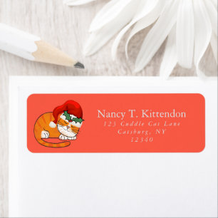 Sleepy Orange Tabby Christmas Santa Cat Coral Red