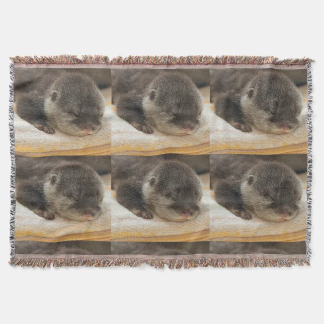 Sleepy Otters Throw Blanket (Front)