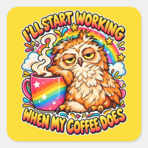 Sleepy Owl Coffee Humour   Funny Caffeine Lover Square Sticker