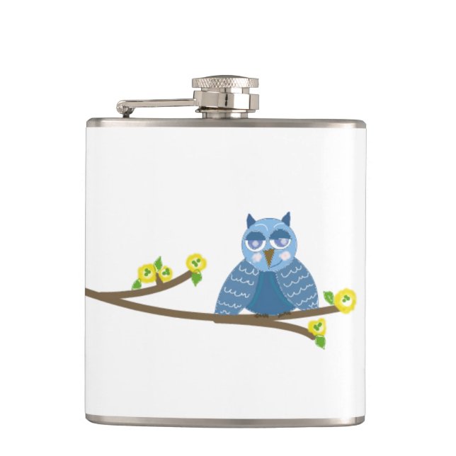 Sleepy Owl Hip Flask (Front)