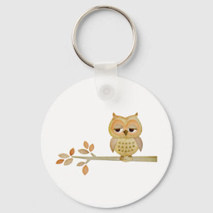 Sleepy Owl in Tree Keychain