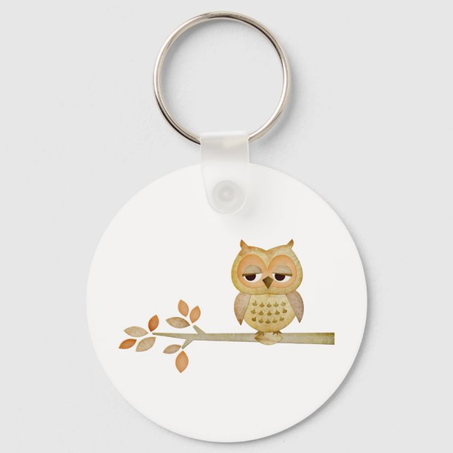 Sleepy Owl in Tree Keychain (Front)
