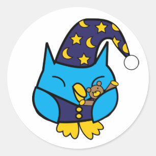 Sleepy Owl Teddy Bear Blue Classic Round Sticker