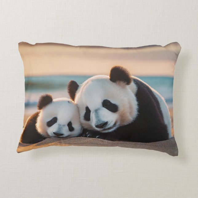 Sleepy Panda Mom and Baby Beach Hug Pillow (Back)