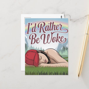 Sleepy Person Rather Be Woke Mountain Rainbow  Postcard