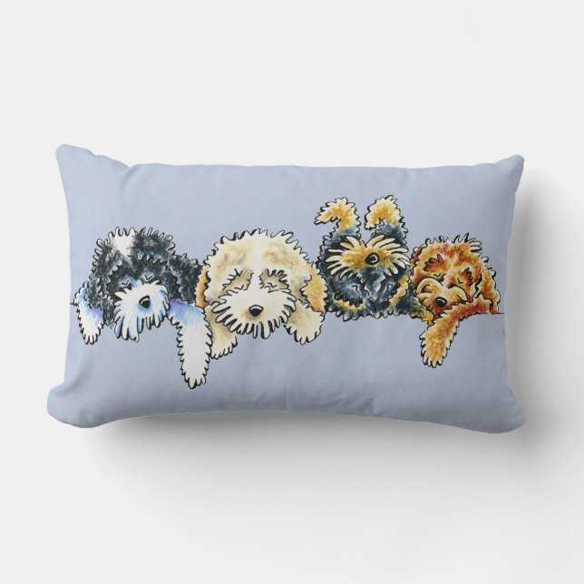 Sleepy Poodle Mix Pups Lumbar Pillow (Front)