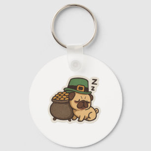 Sleepy Pug Guardian St.Patrick's Day Keychain