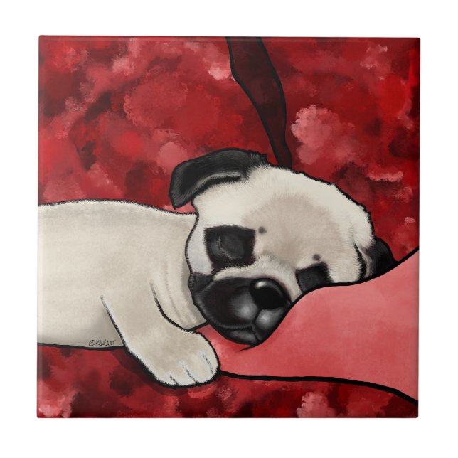 Sleepy Pug Puppy Ceramic Tile (Front)