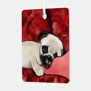 Sleepy Pug Puppy Metal Ornament