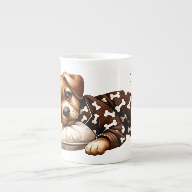 Sleepy Puppy in Pyjamas Bone China Mug (Front)