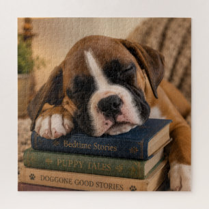 Sleepy Puppy on Books Jigsaw Puzzle