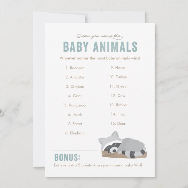 Sleepy Raccoon Baby Animals Game Board (Front)