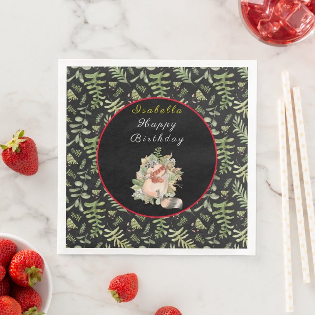 Sleepy Raccoon Customize Text and Colour Napkin (Insitu)