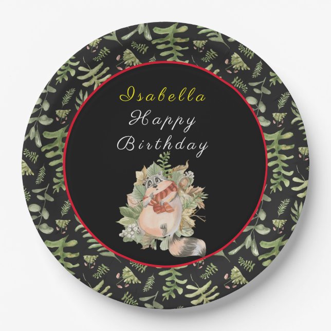 Sleepy Raccoon Customize Text and Colour Paper Plate (Front)