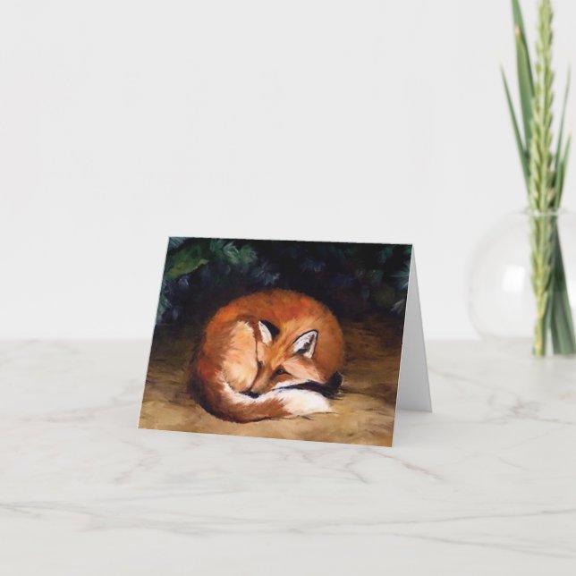 Sleepy Red Fox Art Note Card (Front)
