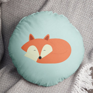 Sleepy Red Fox Round Pillow