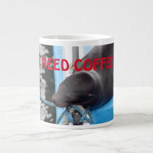 Sleepy Sea Lion Needs Coffee! Large Coffee Mug