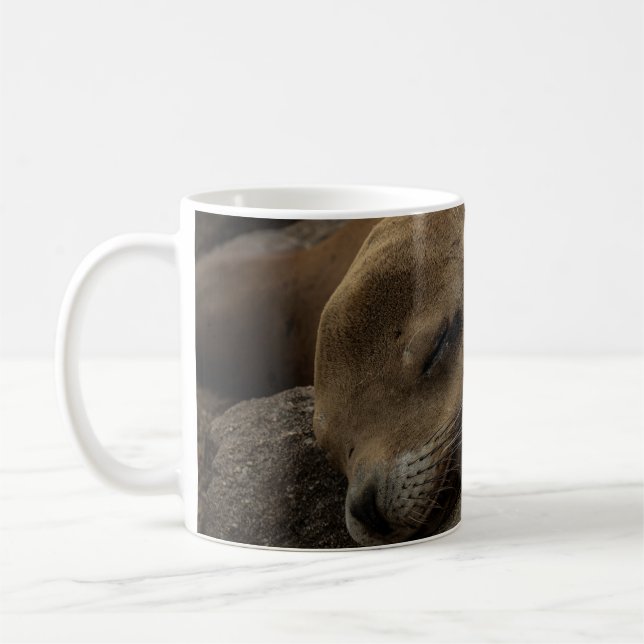 Sleepy Sea Lion - Sleeping Wildlife Photography Coffee Mug (Left)