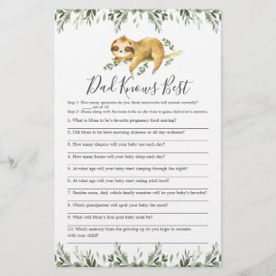 Sleepy Sloth Baby Shower Dad Knows Best Game