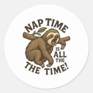 Sleepy Sloth Funny Classic Round Sticker