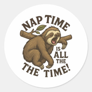 Sleepy Sloth Funny Classic Round Sticker