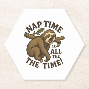 Sleepy Sloth Funny Paper Coaster
