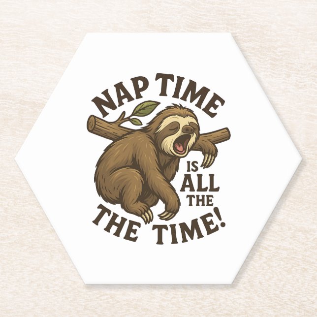 Sleepy Sloth Funny Paper Coaster (Front)