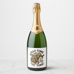 Sleepy Sloth Funny Sparkling Wine Label