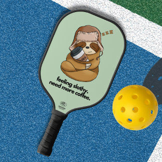 Sleepy Sloth Hugging Coffee Pickleball Paddle