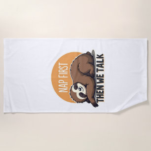 Sleepy Sloth Quote Vintage Cute Lazy Animal Shirt  Beach Towel