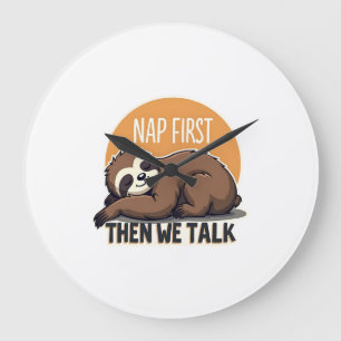 Sleepy Sloth Quote Vintage Cute Lazy Animal Shirt  Large Clock