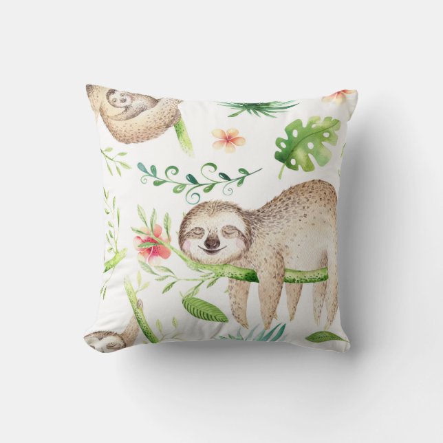 Sleepy Sloth Throw Pillow (Front)