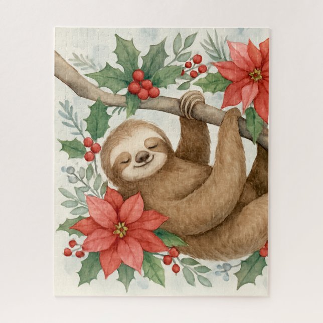 Sleepy Sloth with Winter Blooms Jigsaw Puzzle (Vertical)